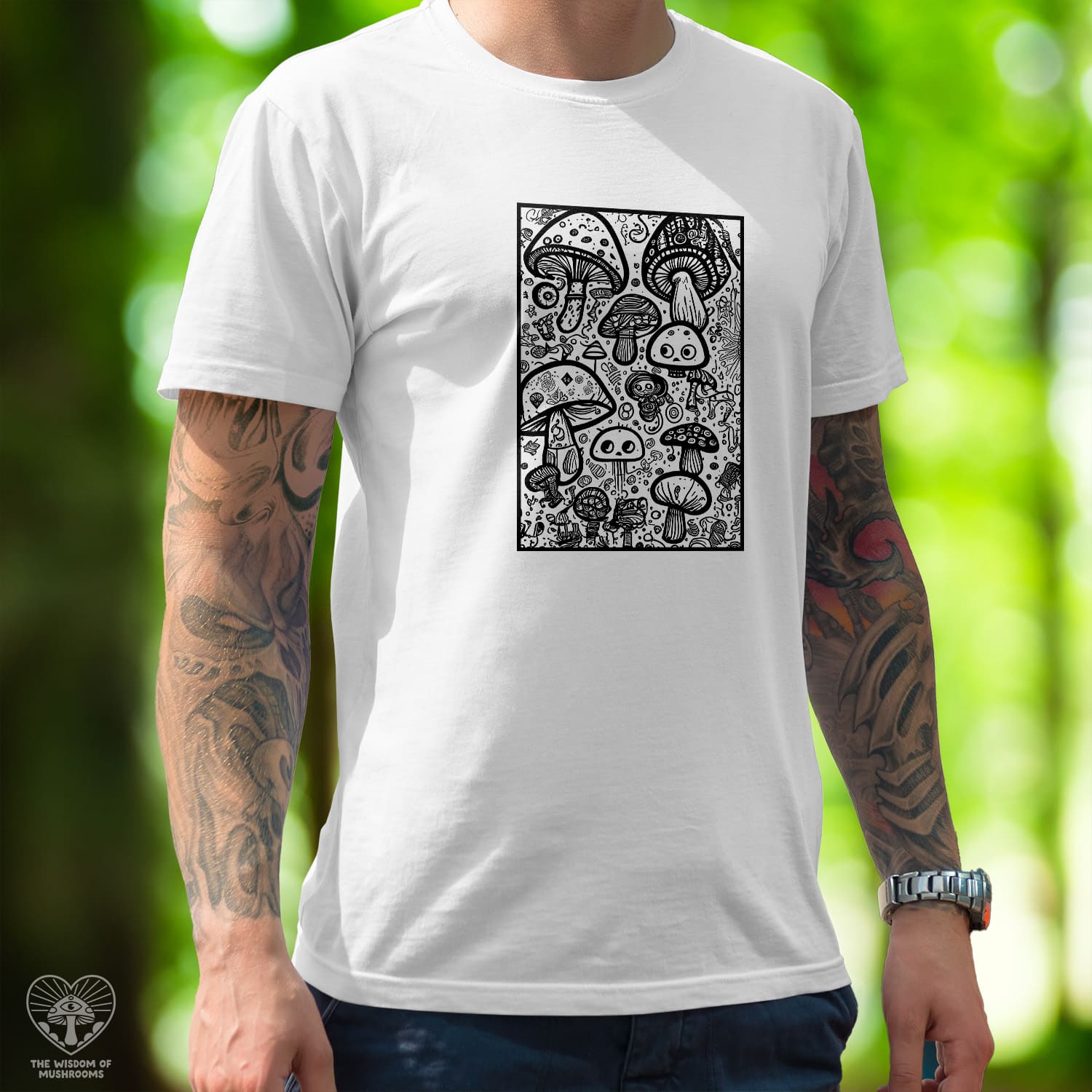 Mushrooms Doodle - Framed- Unisex T-shirt