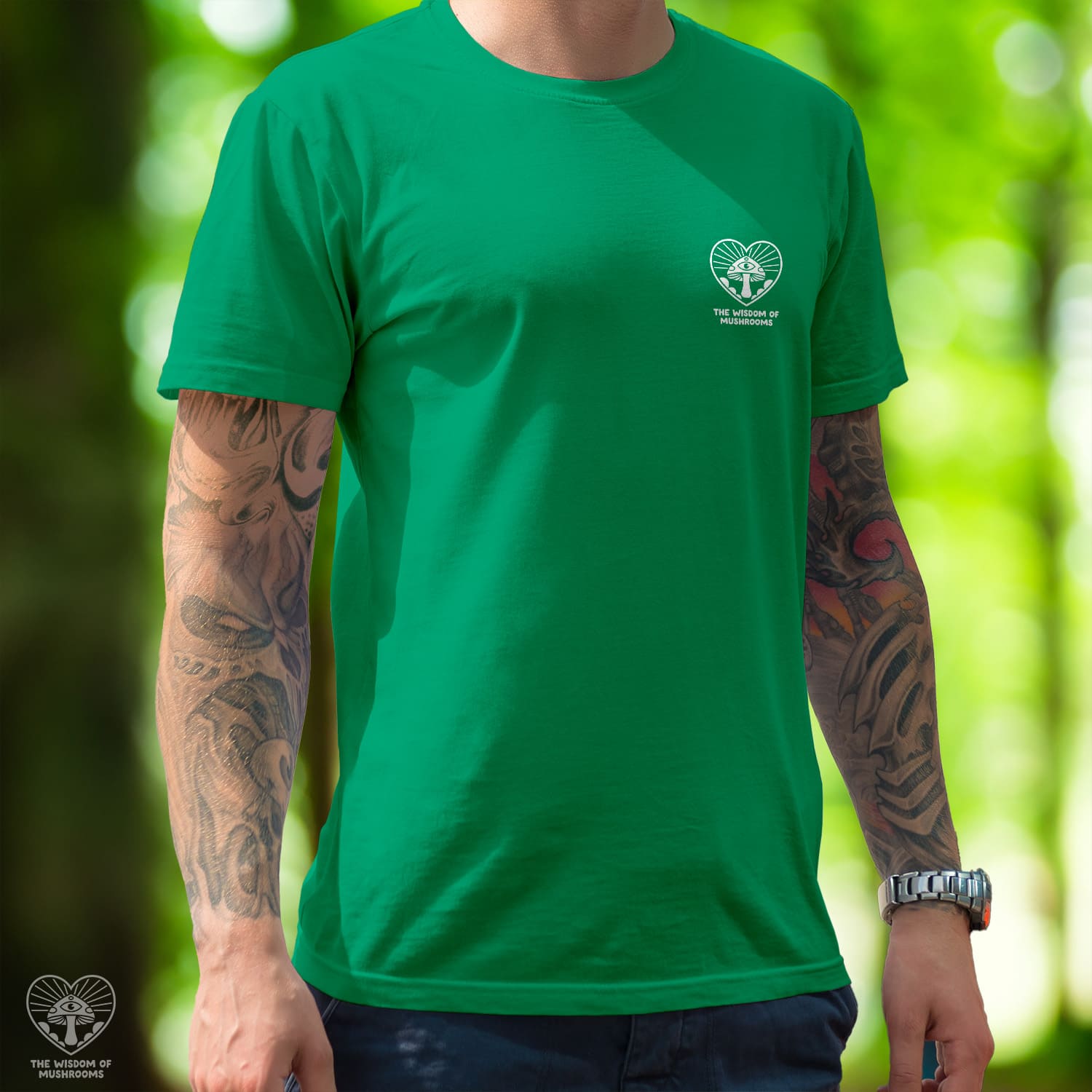 The Wisdom of Mushrooms - logo - Pocket print - Unisex T-shirt