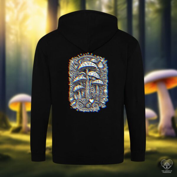 Aztec-style v1 Trippy Glitched Magic Mushroom Hoodie. The Wisdom of Mushrooms